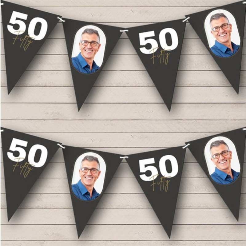 Charcoal Black Birthday Photo Milestone Age Bold 50 Years Personalised Bunting – The Card Zoo