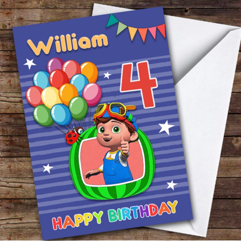 Cocomelon Balloons Tom Tom Any Age Children’s Personalised Kid’s Birthday Card – The Card Zoo