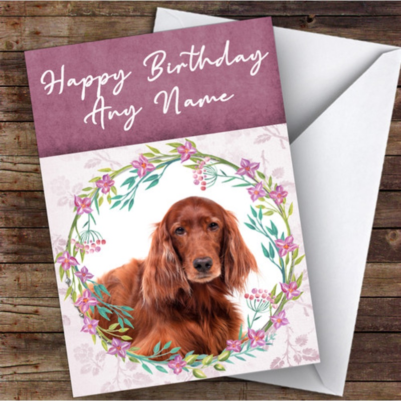Irish Red Setter Dog Pink Floral Animal Personalised Birthday Card – The Card Zoo