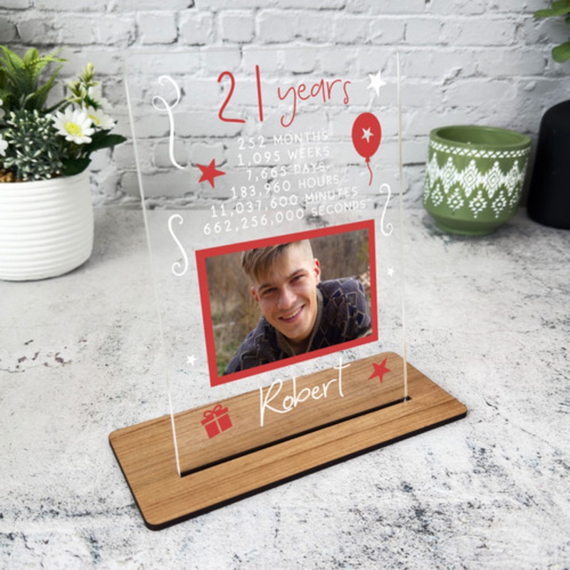 21st Birthday Gift Male Info Time Photo Custom Personalised Gift Acrylic Plaque – The Card Zoo