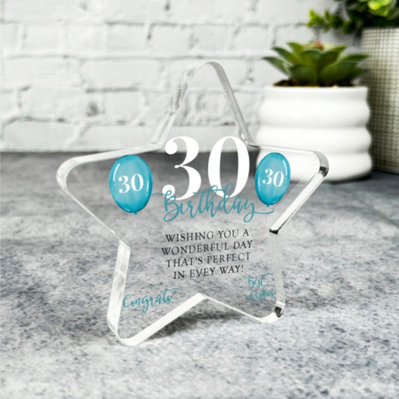30th Birthday Present Male Blue Balloons Star Plaque Keepsake Gift – The Card Zoo