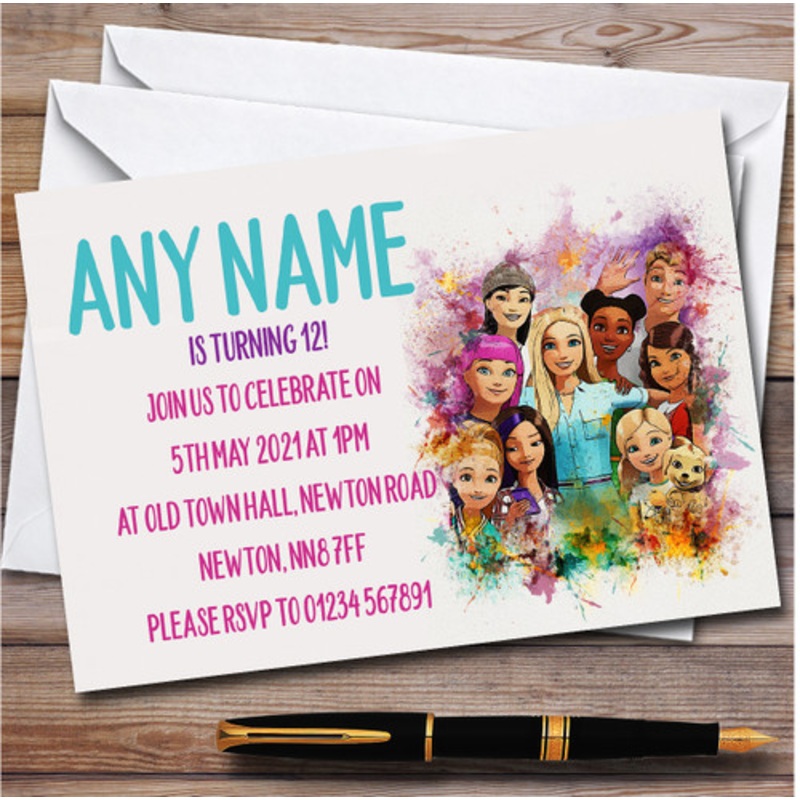 Barbie Watercolour Splatter Personalised Children’s Birthday Party Invitations – The Card Zoo
