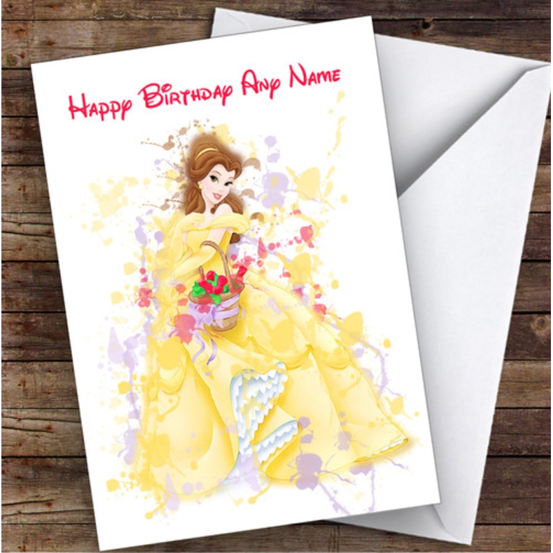 Belle Disney Splatter Art Children’s Kids Personalised Birthday Card – The Card Zoo
