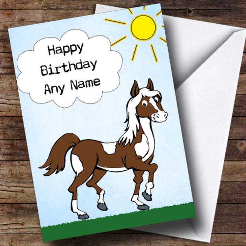 Brown and White Skewbald Horse Personalised Birthday Card – The Card Zoo