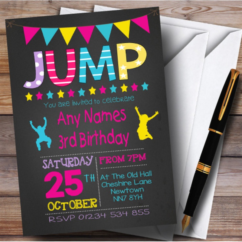 Chalk Girls Jump Trampoline Children’s Birthday Party Invitations – The Card Zoo