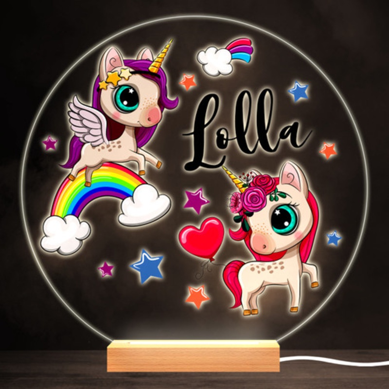 Colourful Unicorns Colourful Round Personalised Gift LED Lamp Night Light – The Card Zoo