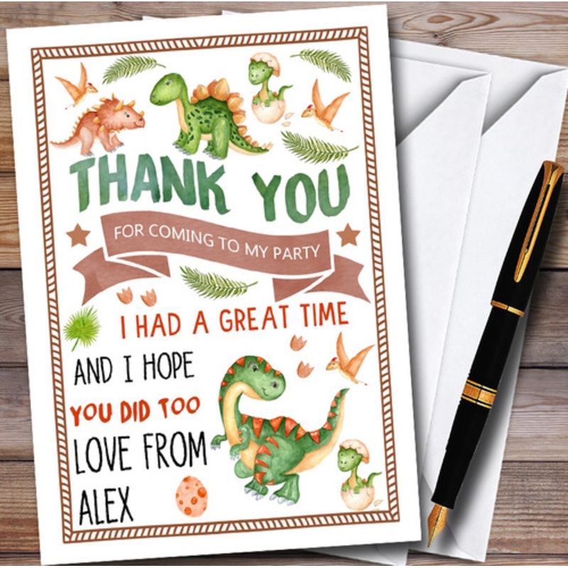 Cute Dinosaur Watercolour Personalised Children’s Birthday Party Thank You Cards – The Card Zoo