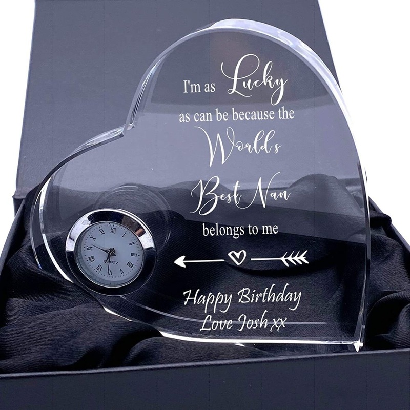 Gift For Nan Engraved Heart Crystal Glass Clock