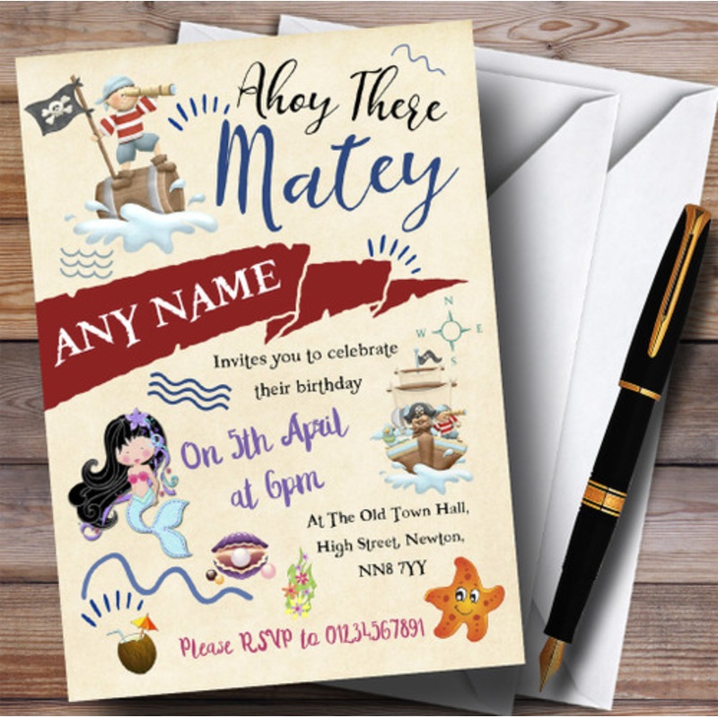 Mermaid and Pirate Sea Children’s Birthday Party Invitations – The Card Zoo