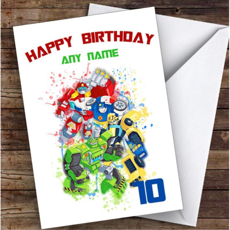 Rescue Bots Academy Splatter Art Children’s Kids Personalised Birthday Card – The Card Zoo
