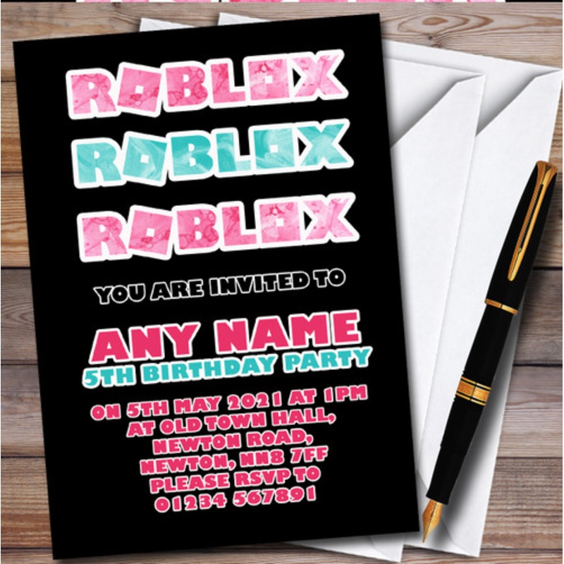 Roblox Pink and Blue Effects Logo Repeat Children’s Birthday Party Invitations – The Card Zoo
