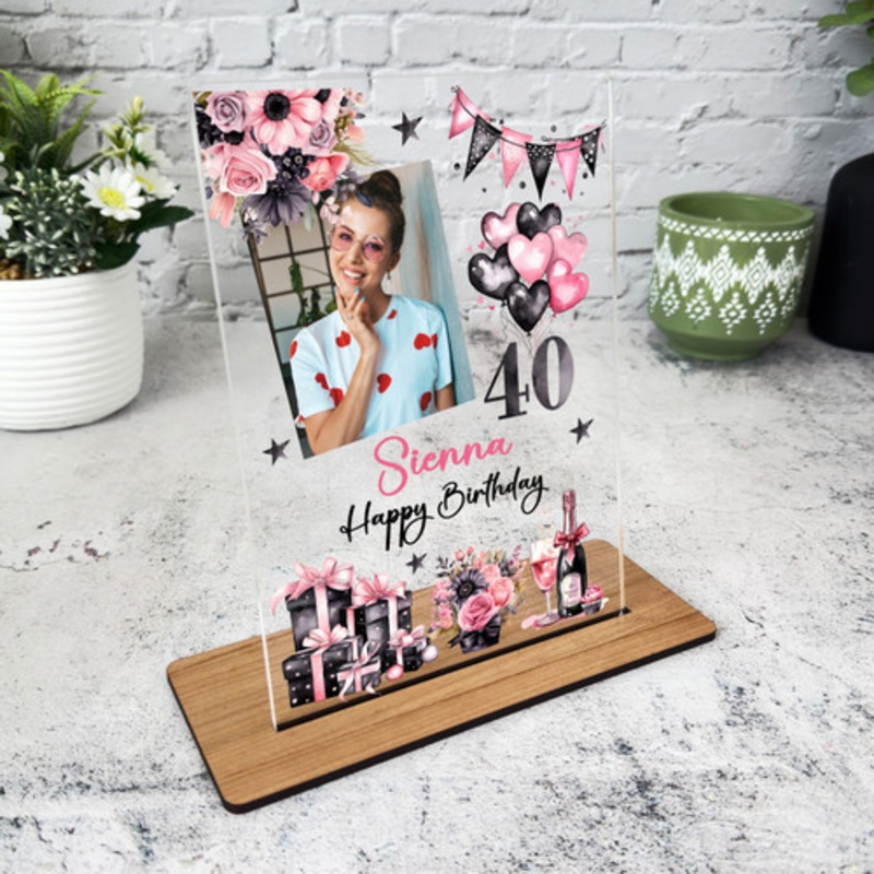40th Birthday Gift For Her Champagne Photo Custom Personalised Gift Plaque – The Card Zoo