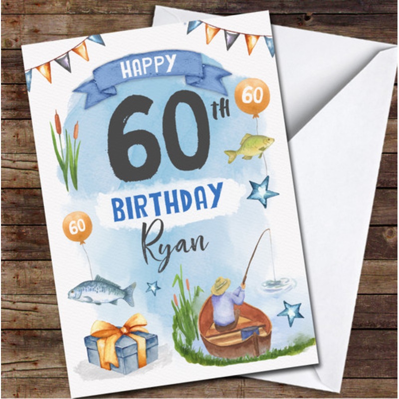 60th Male Fishing Fish Gift Any Age Personalised Birthday Card – The Card Zoo