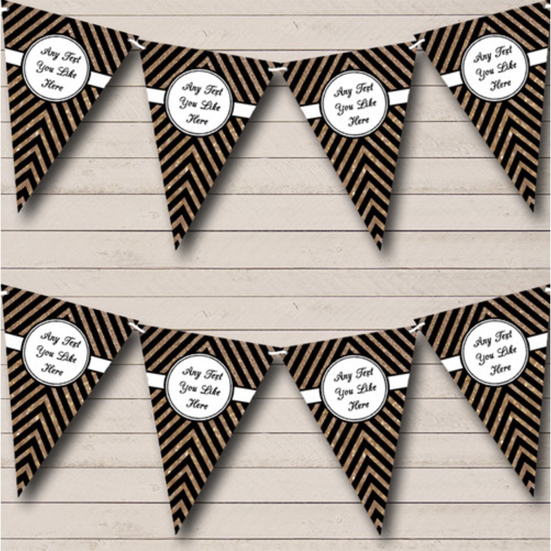 Black And Copper Gold Glitter Chevrons Personalised Birthday Party Bunting – The Card Zoo