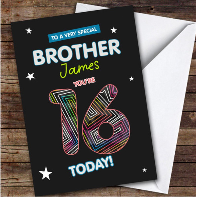 Black Funky 16th Brother Teenager Boys Custom Personalised Birthday Card – The Card Zoo