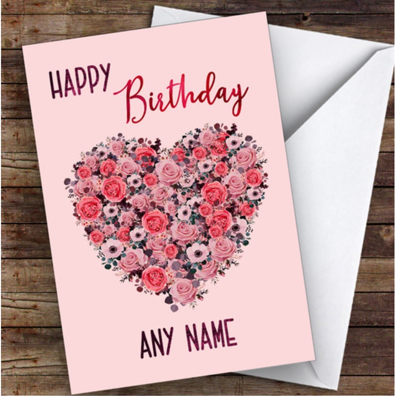 Flowers Heart On Pink Background Romantic Personalised Birthday Card – The Card Zoo