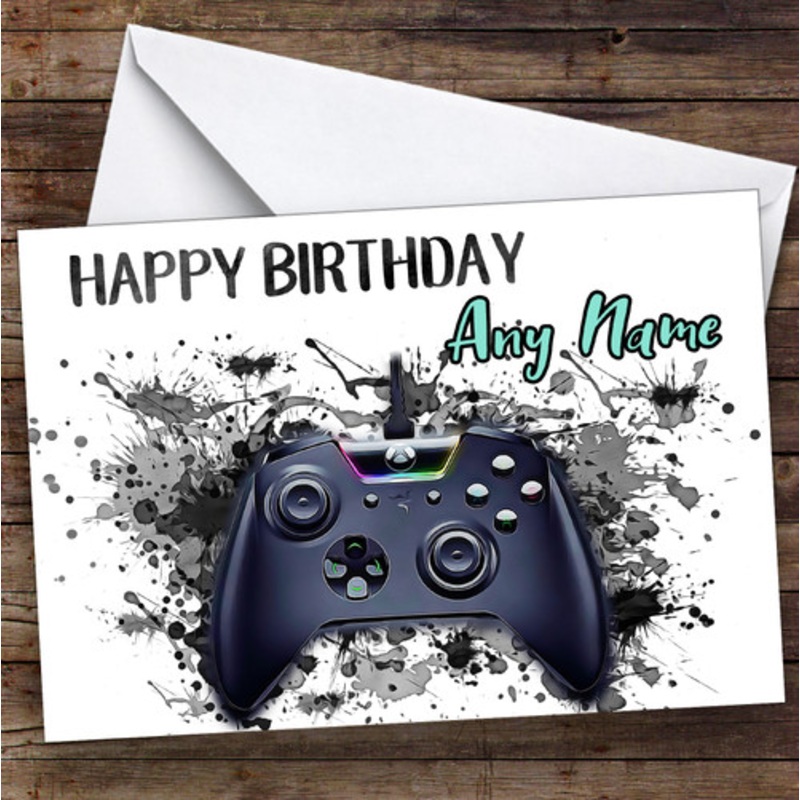 Gaming Xbox Controller Splatter Art Children’s Kids Personalised Birthday Card – The Card Zoo