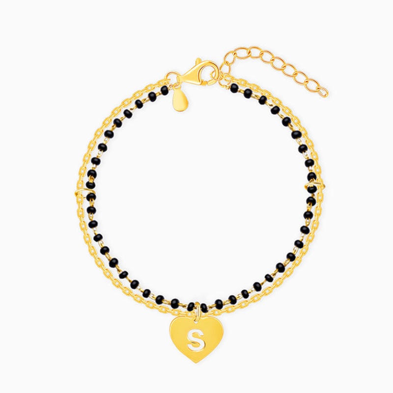 Golden Heartfelt Initial Mangalsutra Bracelet
