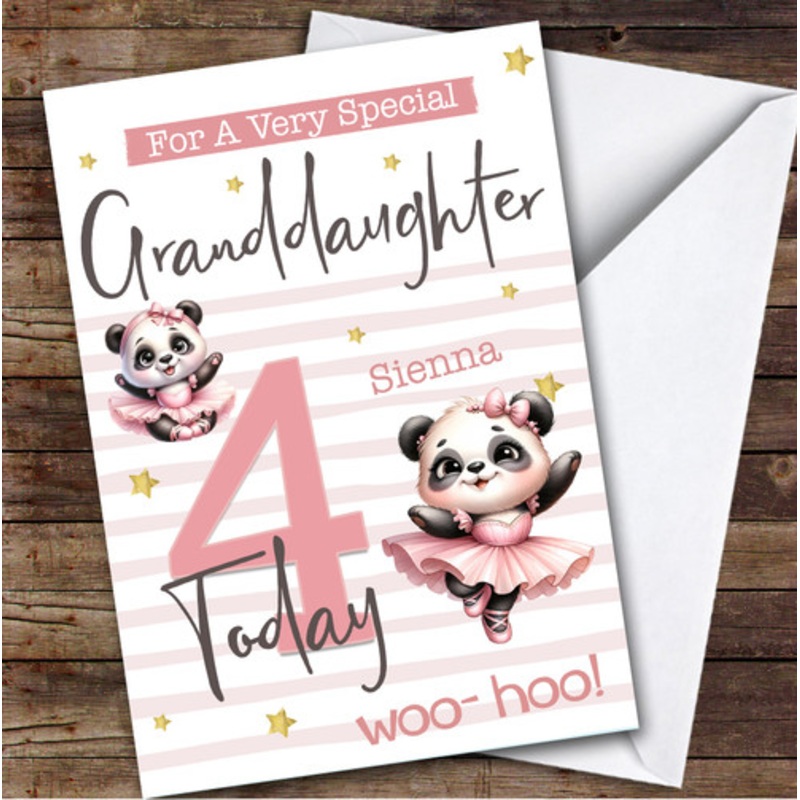 Granddaughter 4th Cute Panda Ballerina Custom Personalised Birthday Card – The Card Zoo