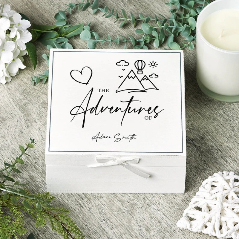 Personalised Our Adventures Vintage Wooden Box Love Gift