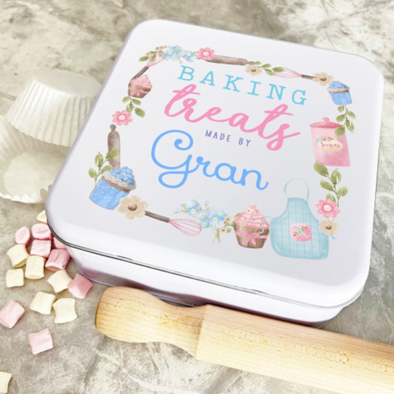 Personalised Square Baking Made By Gran Biscuit Baking Sweets Cake Tin – The Card Zoo