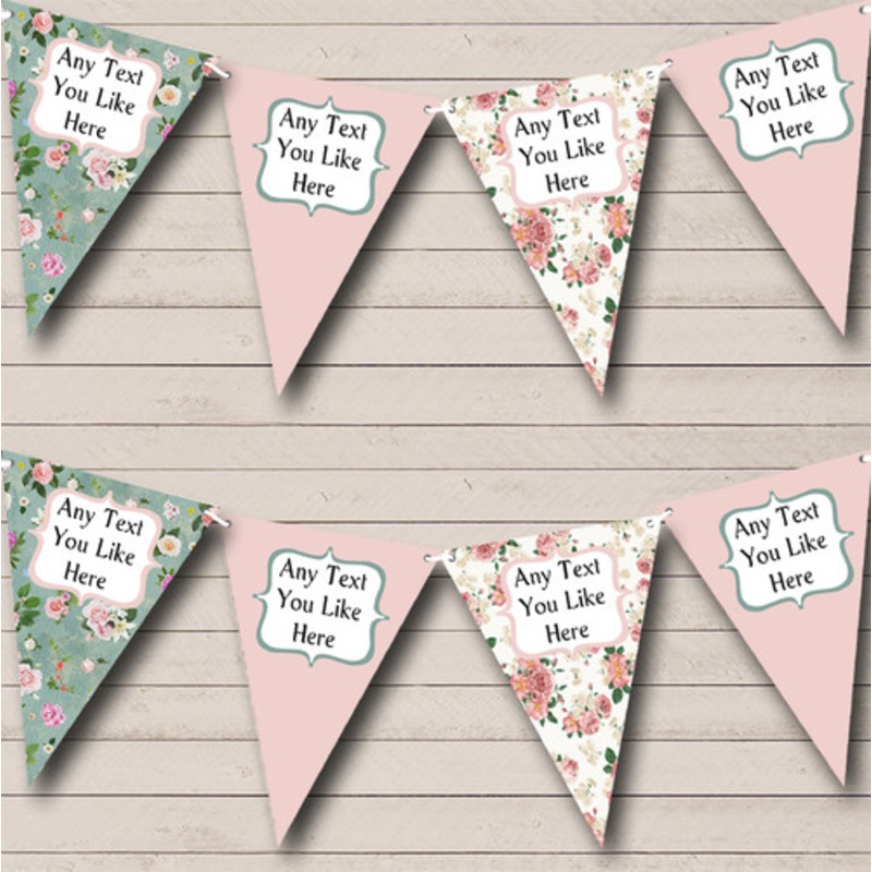 Pink Green Shabby Chic Floral Personalised Birthday Party Bunting – The Card Zoo
