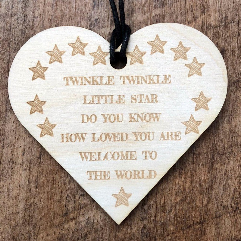 Twinkle Twinkle Little Star Baby Wooden Hanging Heart Plaque Gift