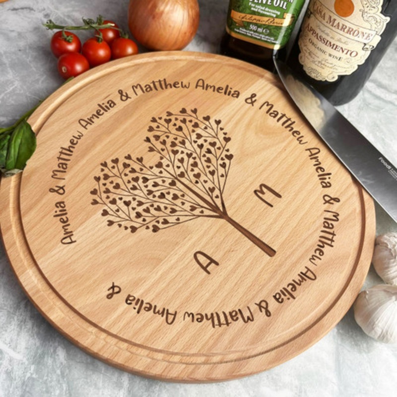 Wood Round Love Tree Names and Initials Personalised Serving Board – The Card Zoo