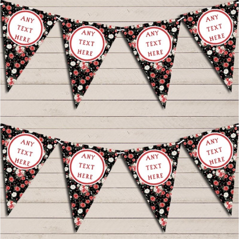 Black and Coral Bright Pink Roses Personalised Birthday Bunting – The Card Zoo