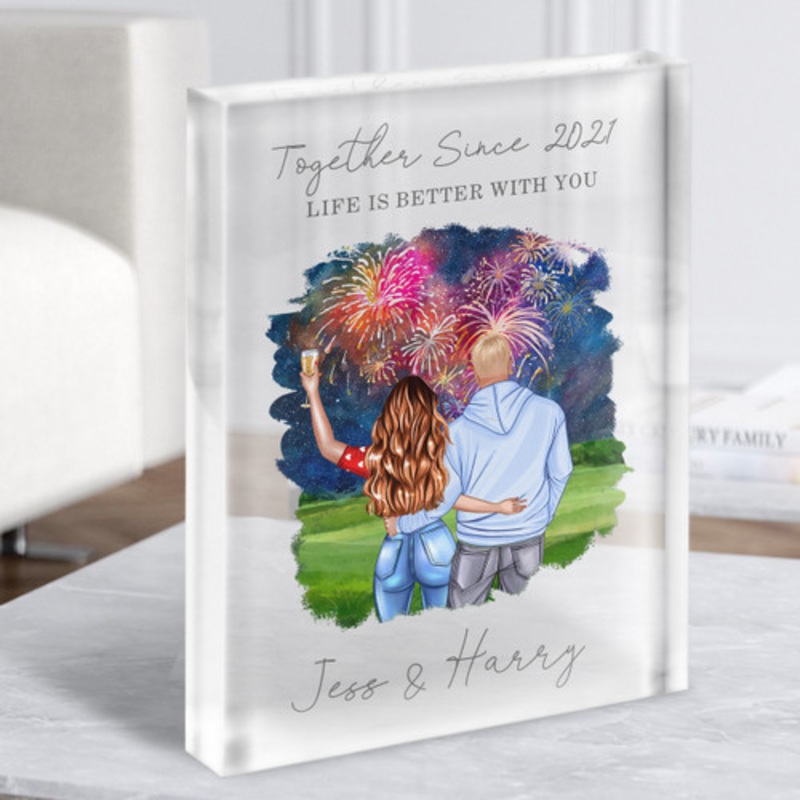 Fireworks Champagne Gift For Him or Her Personalised Couple Clear Acrylic Block – The Card Zoo