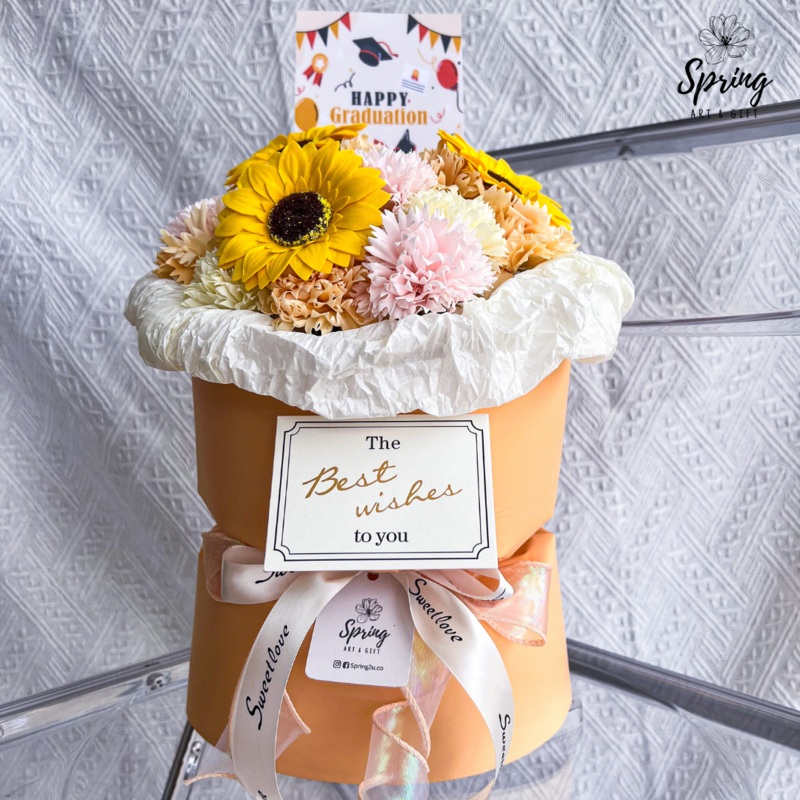 Graduation Sunflower & Carnation Artificial Soap Flower Bouquet (Klang Valley Delivery Only)
