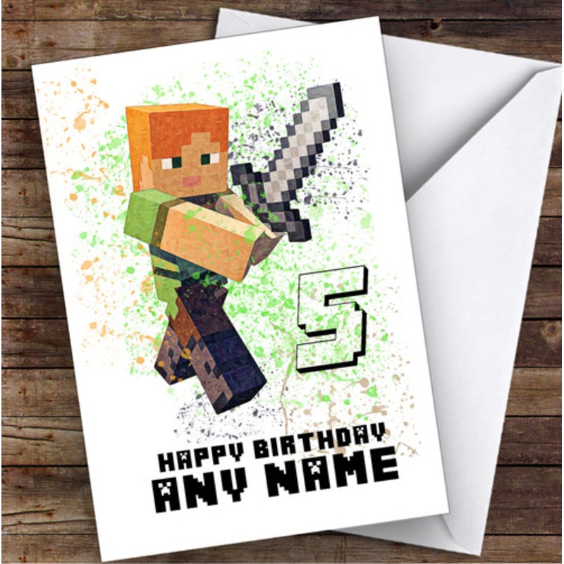Minecraft Alex Splatter Art Children’s Kids Personalised Birthday Card – The Card Zoo