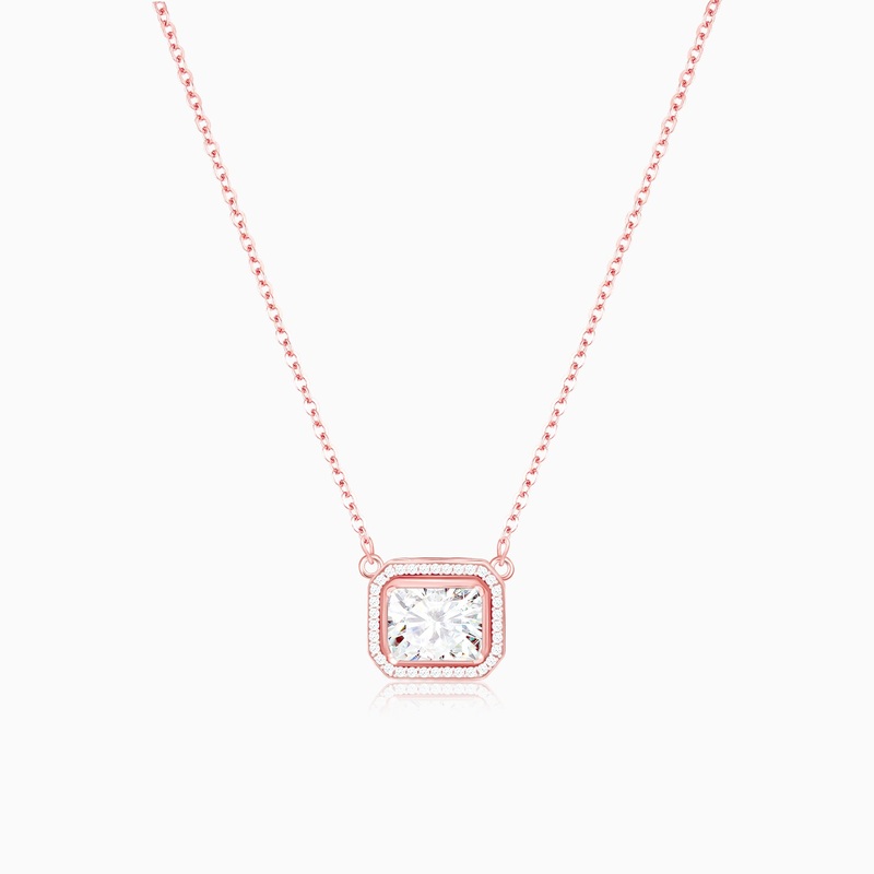 Rose Gold Studded Baguette  Necklace