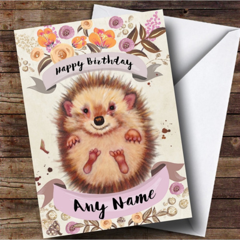 Rustic Gold Hedgehog Personalised Birthday Card – The Card Zoo