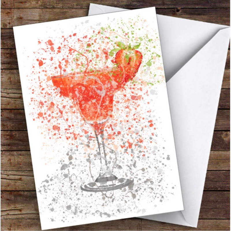 Watercolour Splatter Strawberry Daiquiri Cocktail Glass Birthday Card – The Card Zoo