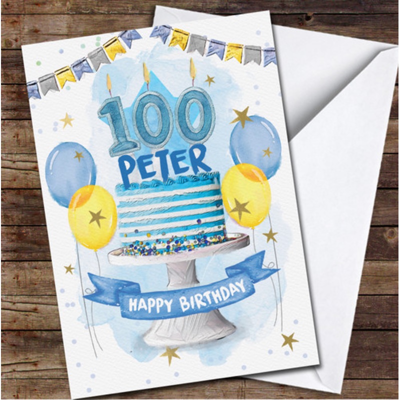 100th Hundred Male Cake Painted Party Balloons Personalised Birthday Card – The Card Zoo
