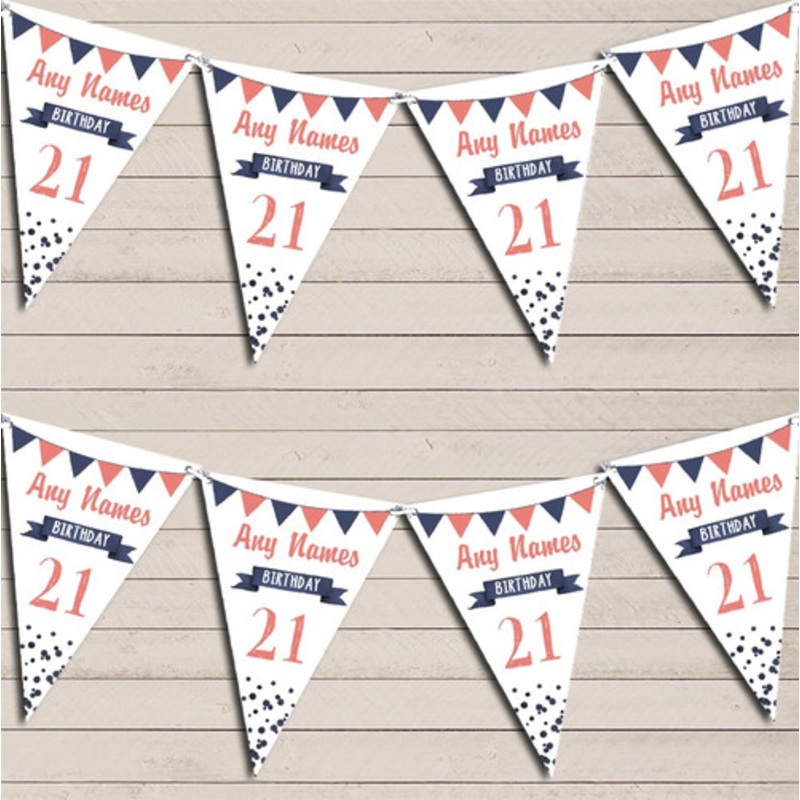 Any Age Birthday 18th 21st 30th 40th 50th 60th Coral and Navy Blue Bunting – The Card Zoo