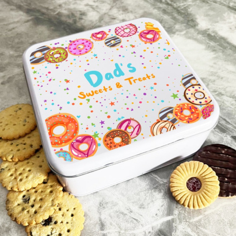 Dad’s Sweets and Treats Donuts Stars Personalised Gift Baking Cake Tin – The Card Zoo