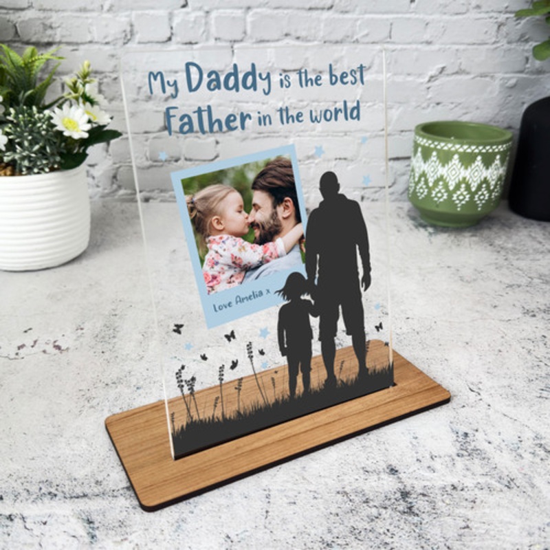 Daddy Gift Best Father From Daughter Photo Blue Personalised Acrylic Plaque – The Card Zoo
