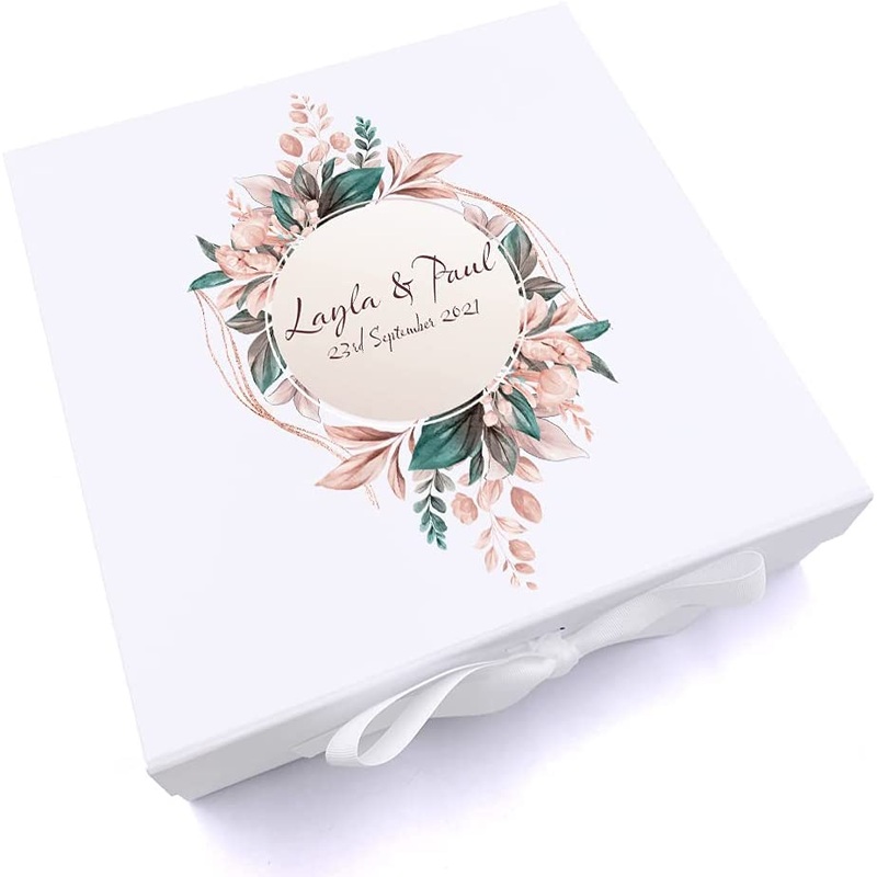 Personalised Wedding Wreath Design Keepsake Memory Box