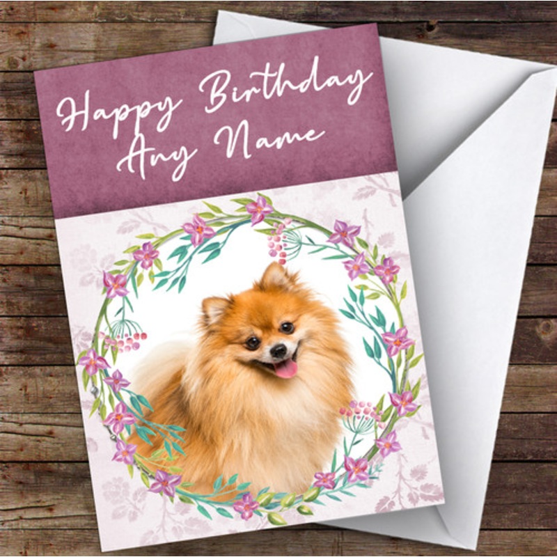 Pomeranian Dog Pink Floral Animal Personalised Birthday Card – The Card Zoo