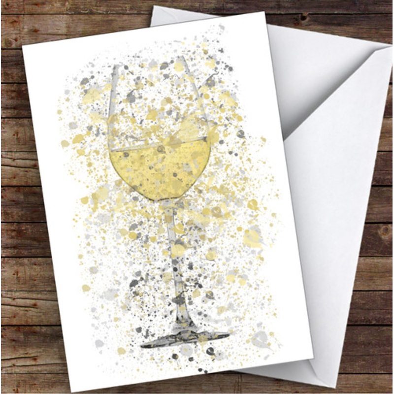 Watercolour Splatter White Wine Glass Decorative Personalised Birthday Card – The Card Zoo
