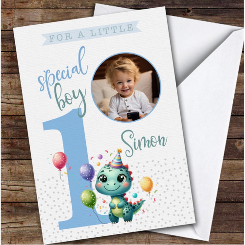 1st Cute Baby Dinosaurs Photo Custom Personalised Birthday Card – The Card Zoo
