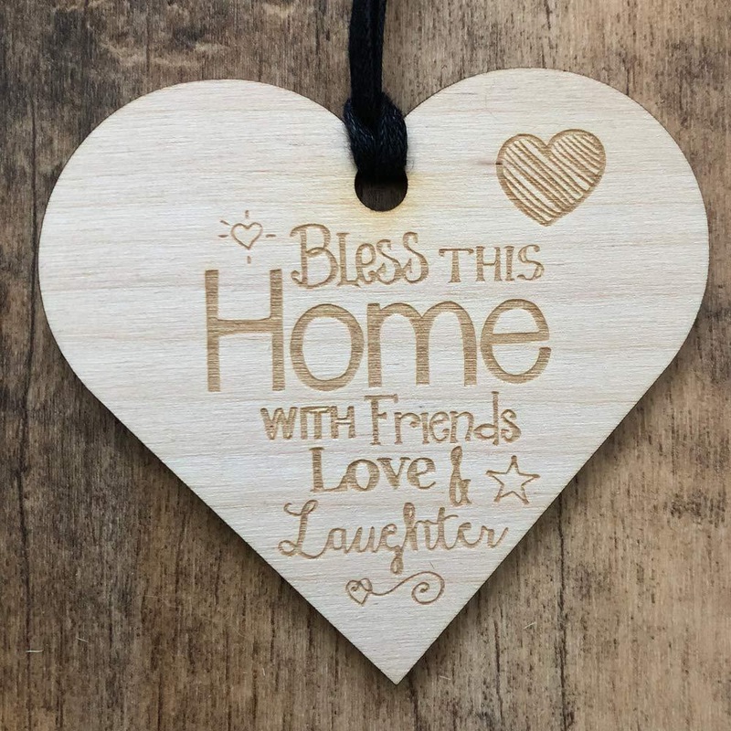 Bless This Home Friends Love Laughter Wooden Plaque Gift