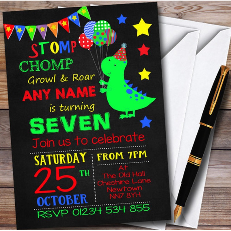 Chalk Style Dinosaur Personalised Children’s Birthday Party Invitations – The Card Zoo