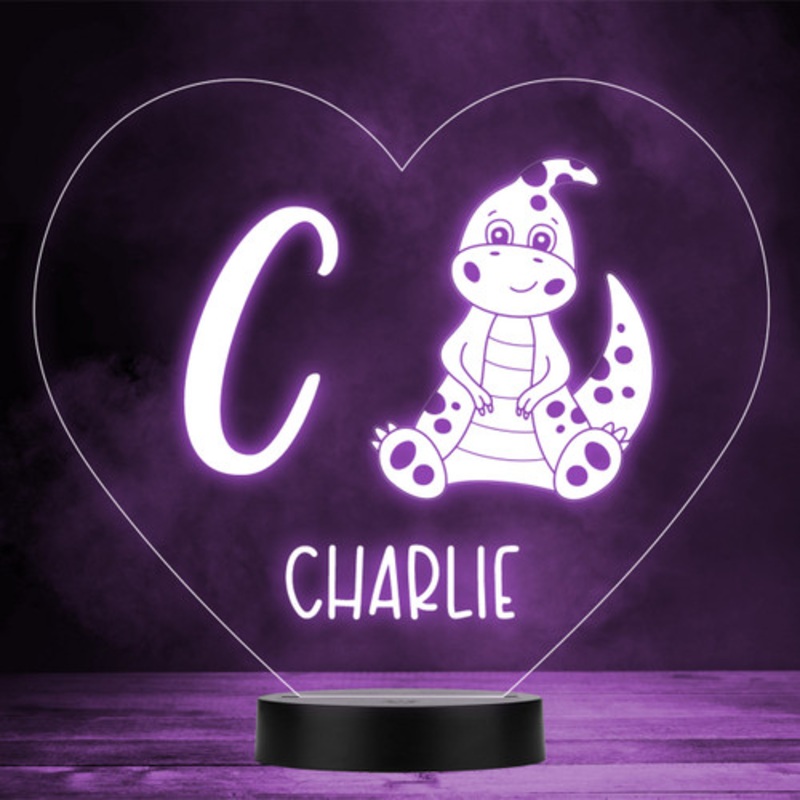 Kids Baby Dinosaur Initial Letter C Heart LED Personalised Gift Night Light – The Card Zoo