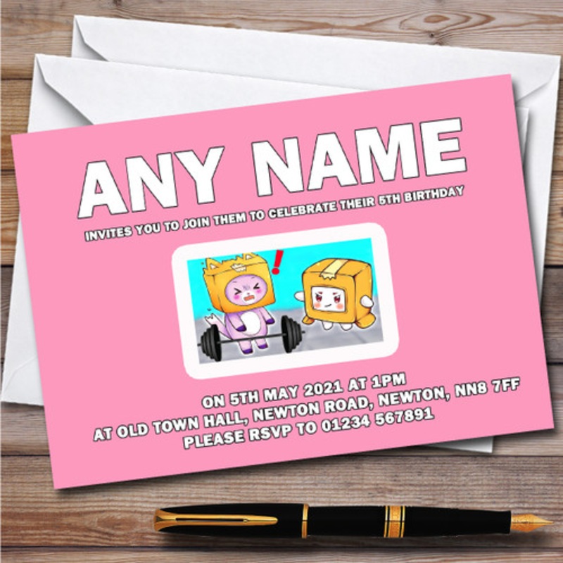 Lankybox Boxy and Foxy Pink Children’s Personalised Birthday Party Invitations – The Card Zoo