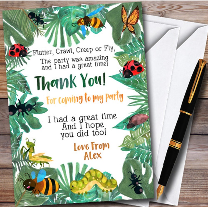 Leaves Bugs And Insects Personalised Party Thank You Cards – The Card Zoo