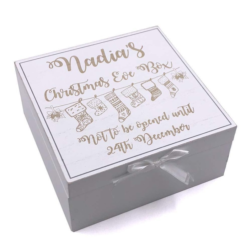 Personalised White Christmas Eve Wooden Keepsake Box