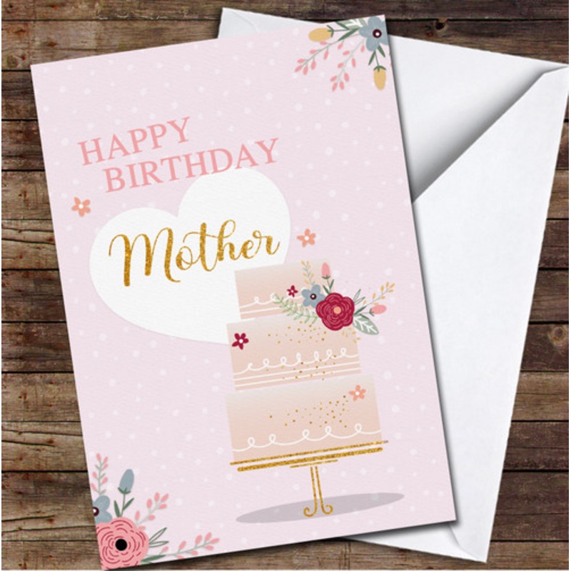 Pink Birthday Cake With Flowers Happy Birthday Mother Personalised Birthday Card – The Card Zoo
